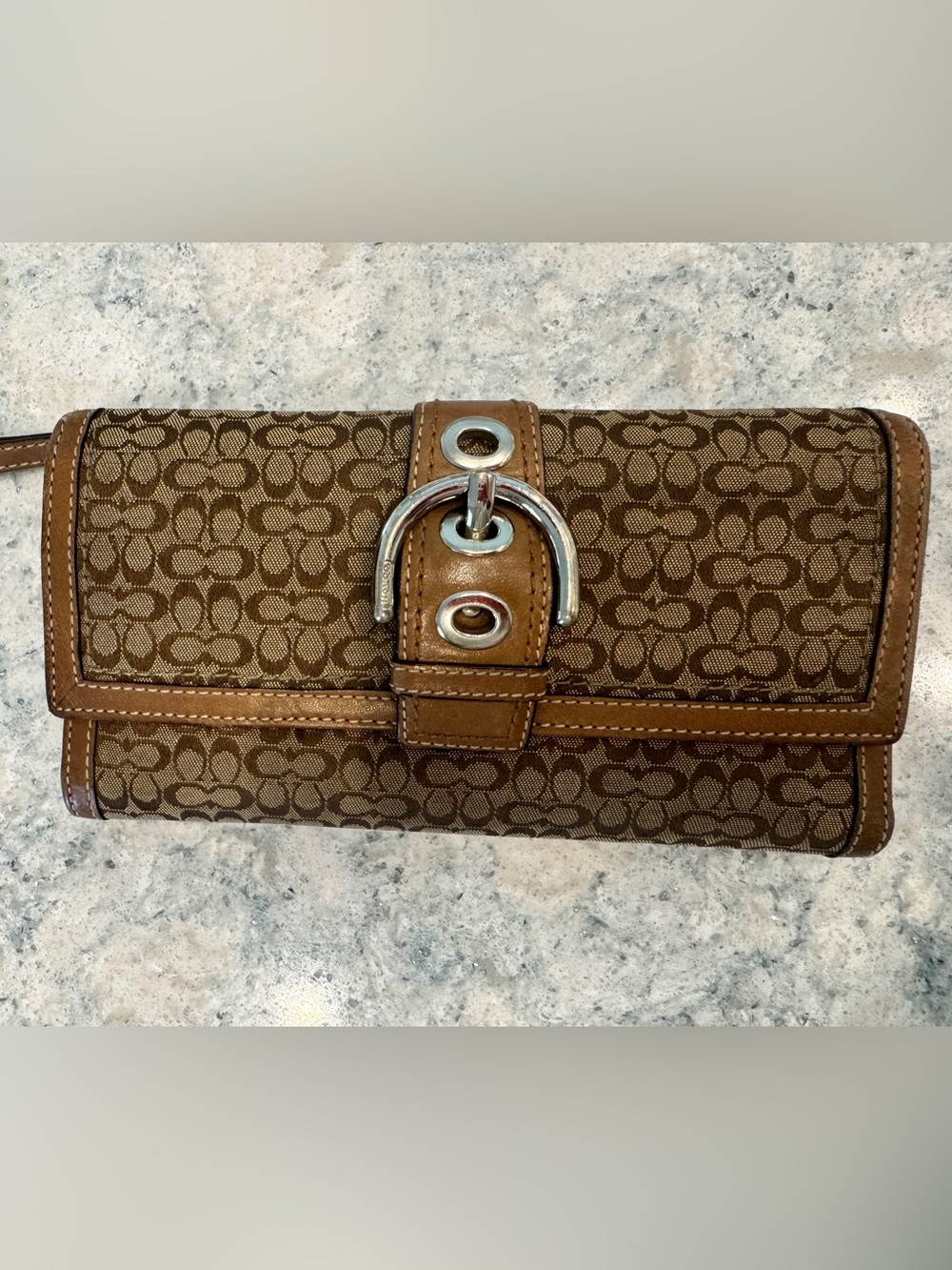 Coach Brown Signature Checkbook Wallet